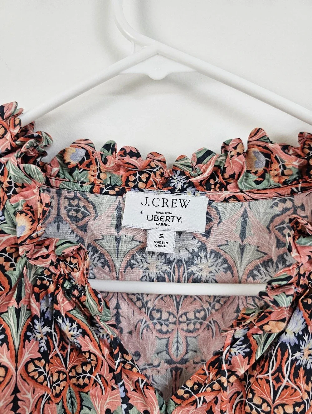 J. Crew × Liberty London Fabric Scalloped Tie Neck Floral Flowy Puff Sleeve Blou